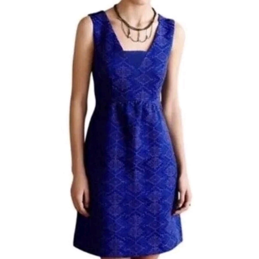 Maeve Anthropologie Averie Blue Purple Textured A-Line Dress | Size 0 | Jacquard